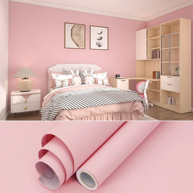 17.72in*78.74in/196.85in Pink Self-Adhesive Wallpaper Roll, Vinyl Sticker for Wall Background Decoration, Easy Installation for Living Room Bedroom Furniture Decor, Sticky Wallpaper Peel And Stick