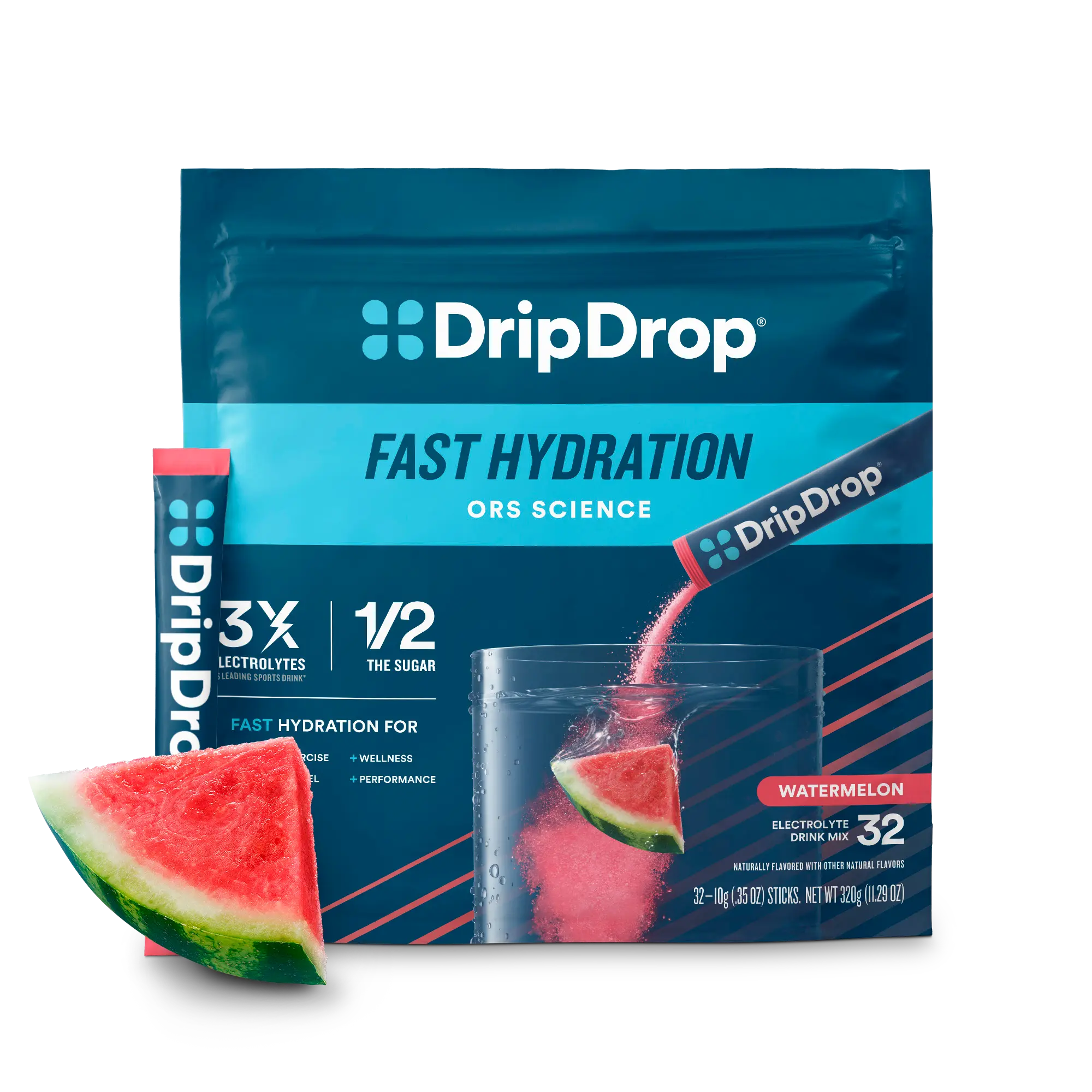 DripDrop Watermelon Electrolyte Powder, 8 oz sticks, 32 count DripDrop Watermelon Electrolyte Powder, 8 oz sticks, 32 count