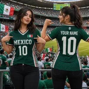Mexico V-neck Short Sleeve Jersey, Custom Name Number Soccer Jersey for Women, Support Football Team Outfit, Gifts for Soccer Fan