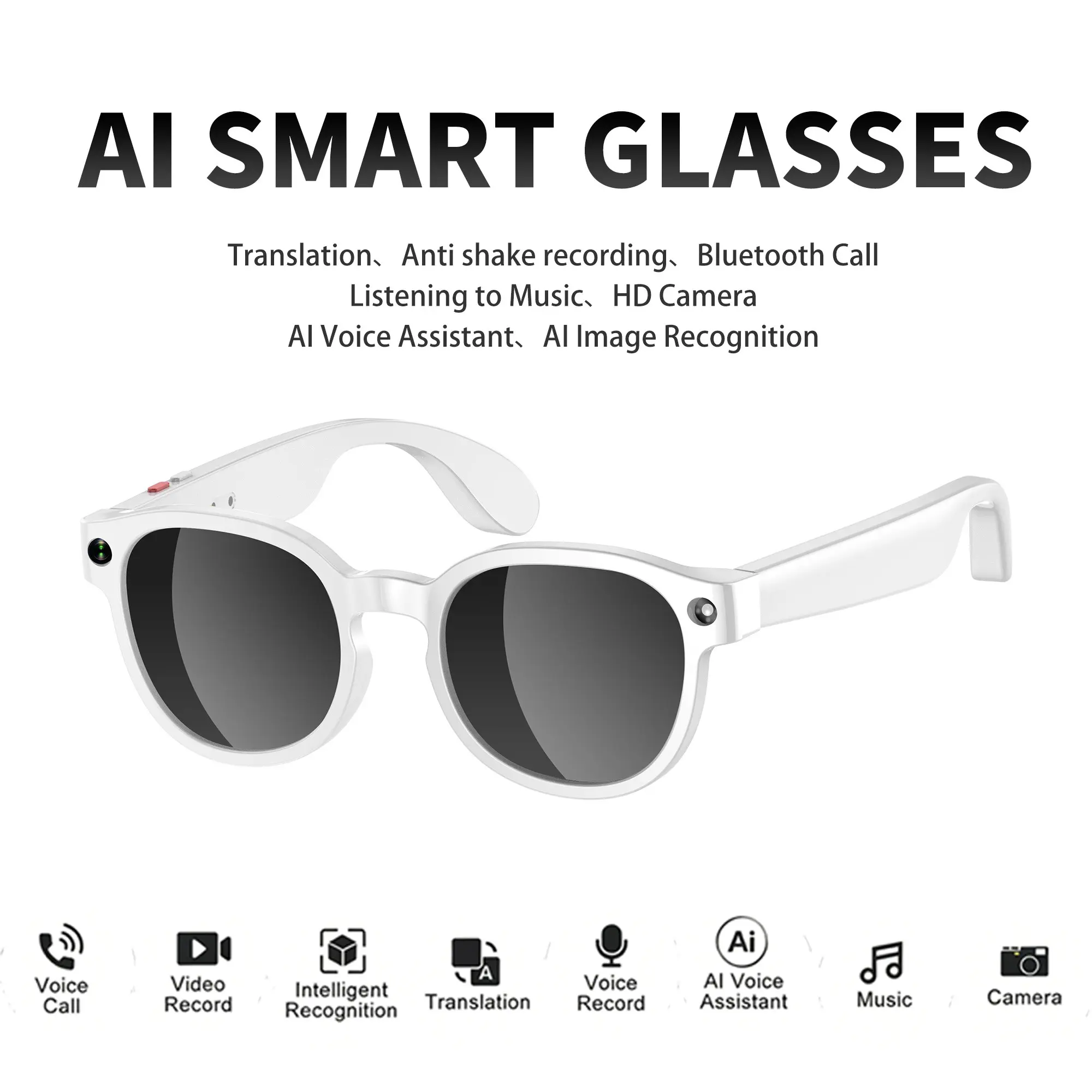 2026 New AI Smart Glasses 2MP Camera, 1080P Video Recording, 3 Lens(Sunglasses +Anti Blue Lens+Gradient ),270Mah Battery ,Sunglasses AI Translation, BT Calling, Portable Sports Eyewear, Multifunctional AI Glasses