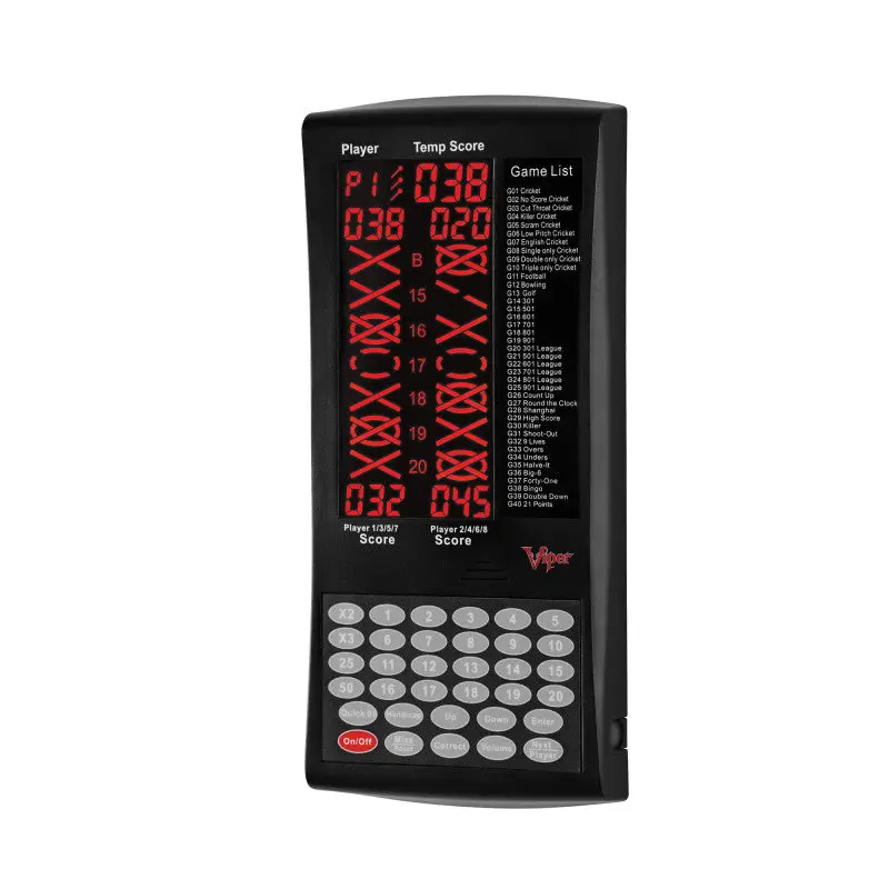 Black Electronic Scorer for Sisal Dartboards, Automatic Digital Scorekeeper with 8-Player Support and 40 Games Included, Automatic Scoring, Handicap Feature, Supports Up To 8 Player Multiplayer, Lcd Screen, Backlit Display