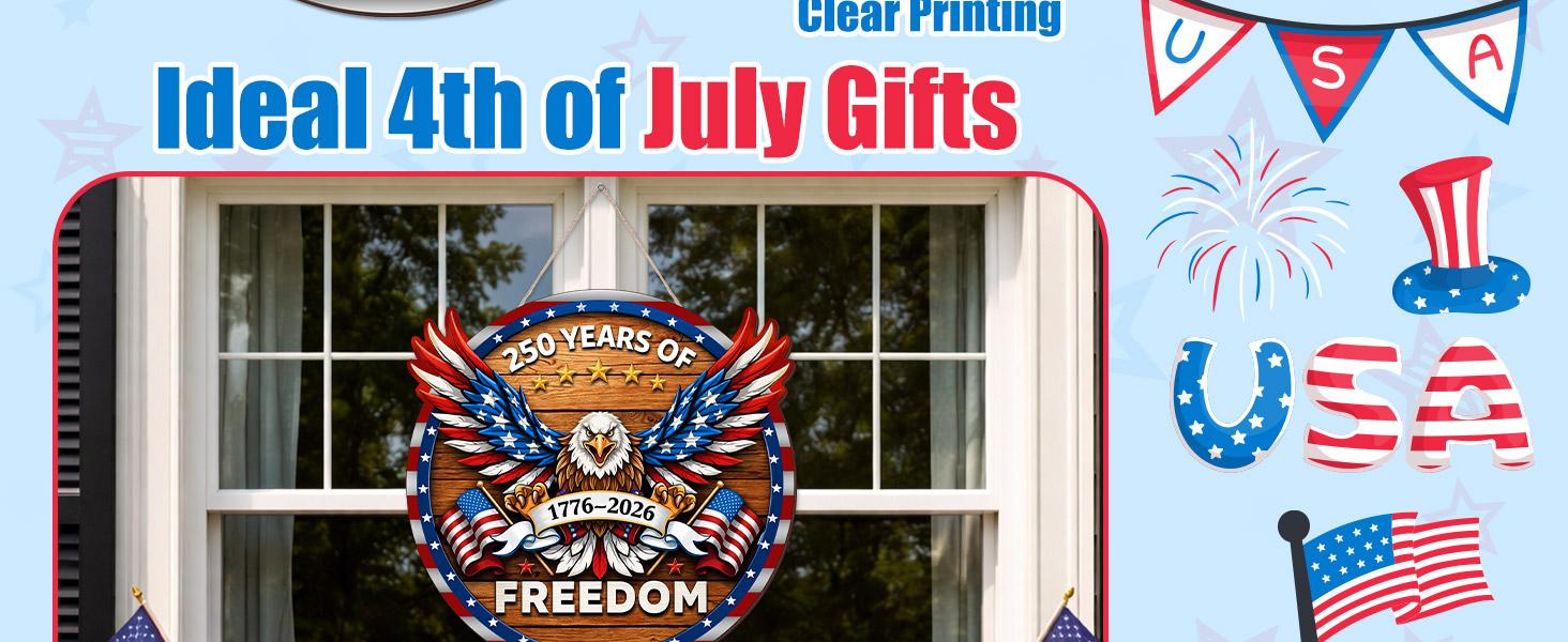 US 250th Anniversary Decoration Wooden Eagle Door Sign 250 Years of Freedom Wreath for Front Door Wall Signs Decor for 4th of July Home Decor Outdoor Indoor Party Supply