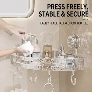 Transparent Pet Bathroom Storage Rack with Suction Cup, Waterproof, Bottom Hooks, Strong Adhesive, Multi-Use for Bathrooms, Bedrooms, Kitchens