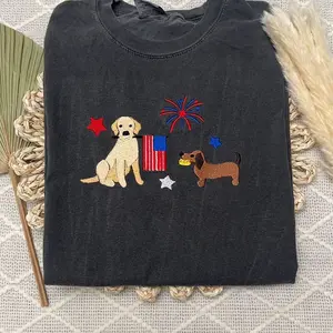 USA doggies embroidered Fourth of July comfort colors T-shirt