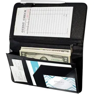 Server Book With Zipper Pocket, 5 X 9 Waitress Book, Magnetic Closure Pocket, Big Volume, Guest Check With Pen Holder for Waiter Server Wallet Fit Waitress Apron (Black)