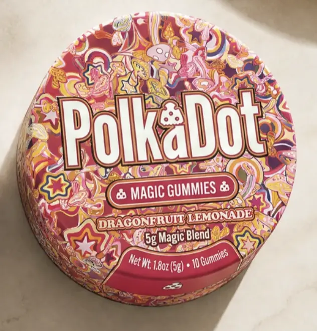 Polkadot Dragonfruit Lemonade Gummies, 10 Count, High Potency Plant-Based Mushroom Gummies, Soft Chewy Gummies, 100% Organic Ingredients, High-Quality Formula, Freshness-Sealed, Secure Reusable Metal Tin, Travel-Friendly Packaging, Proudly Made in USA