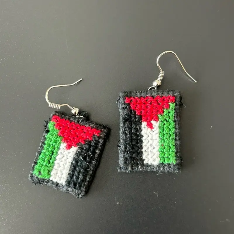 Handmade Palestinian Flag Embroidered Earrings – Embroidered in Palestine by Balata Camp Women