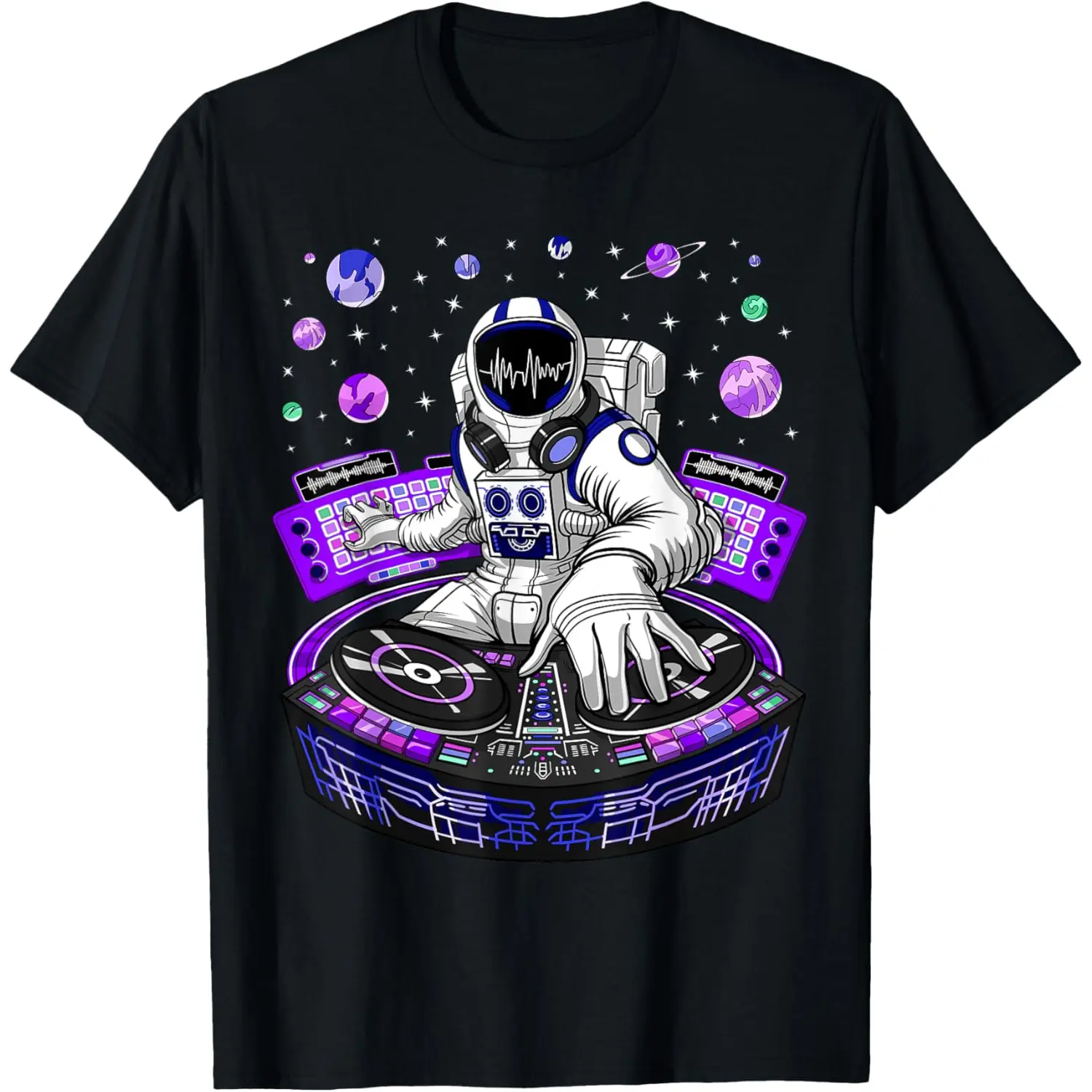 Women's Bohemian Cotton Short-Sleeve Apparel, Galactic Astronaut Psychedelic DJ Psytrance Techno EDM T-Shirt