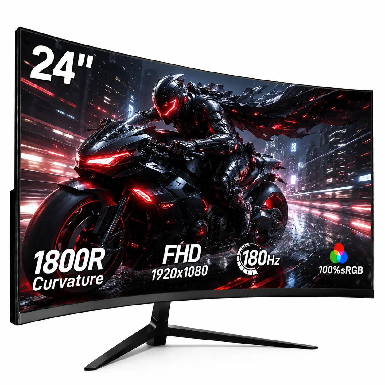 24-Inch Curved IPS Gaming Monitor re-241kv3, 180Hz Refresh Rate, 1080P Crisp Detail Resolution, 1ms Response Time, Adaptive Sync (FreeSync), DP Compatible, VESA Mount Ready for PS5, PC/Console Use, 23-25In Displays