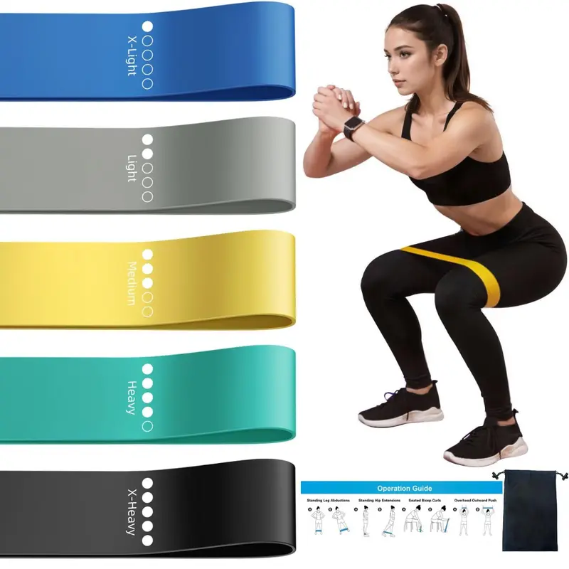 Resistance Loop Exercise Bands for Home Fitness, Yoga Pilates, Stretching, Strength Training, and Physical Therapy - Elastic Bands Set Workout Bands for Women&Men (5pcs Set)