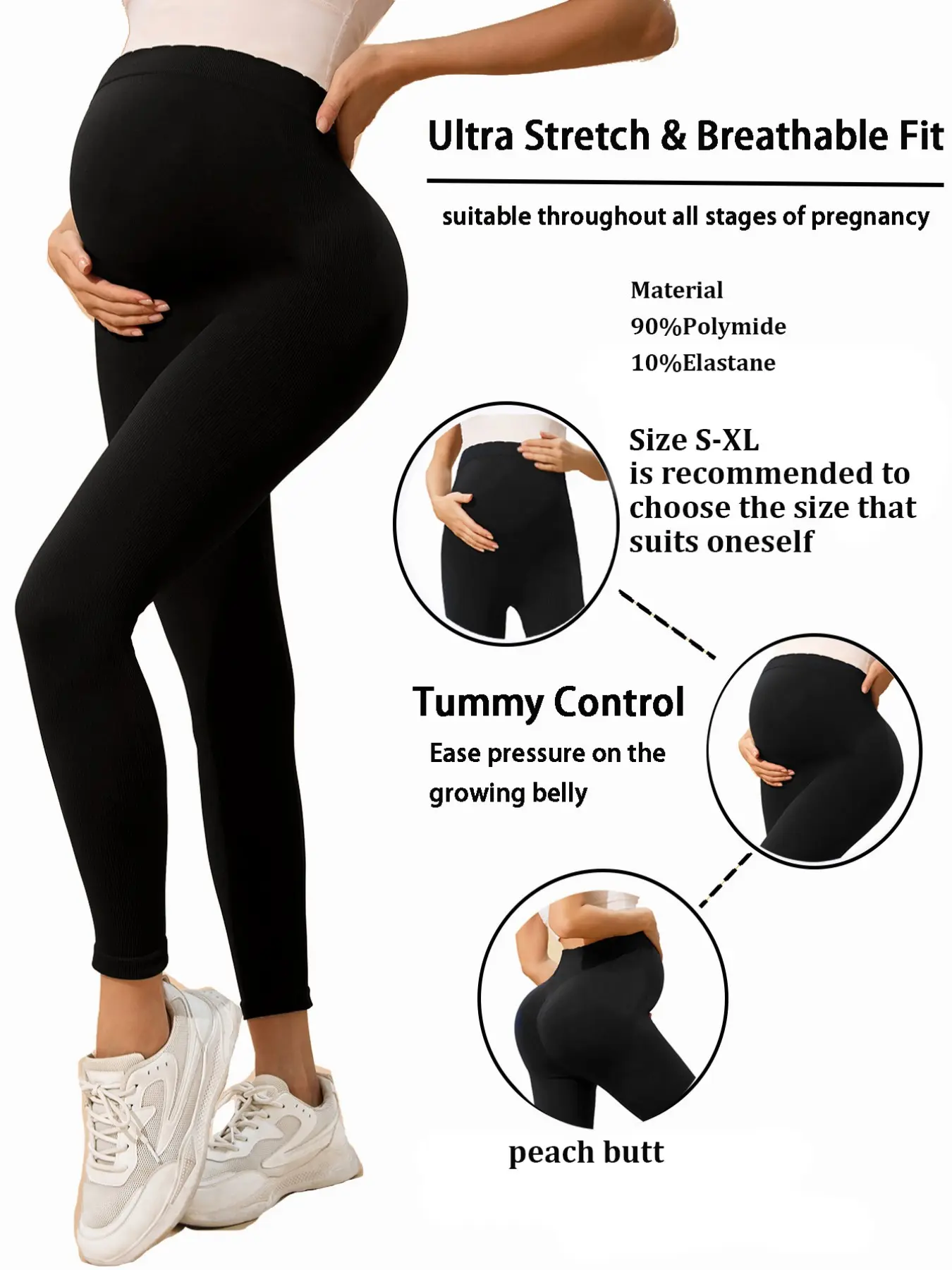 Maternity's Solid High Waist Leggings, Casual Comfy Breathable High Stretch Seamless Yoga Leggings for Pregnancy, Maternity Bottoms for All Seasons, Maternity Clothing