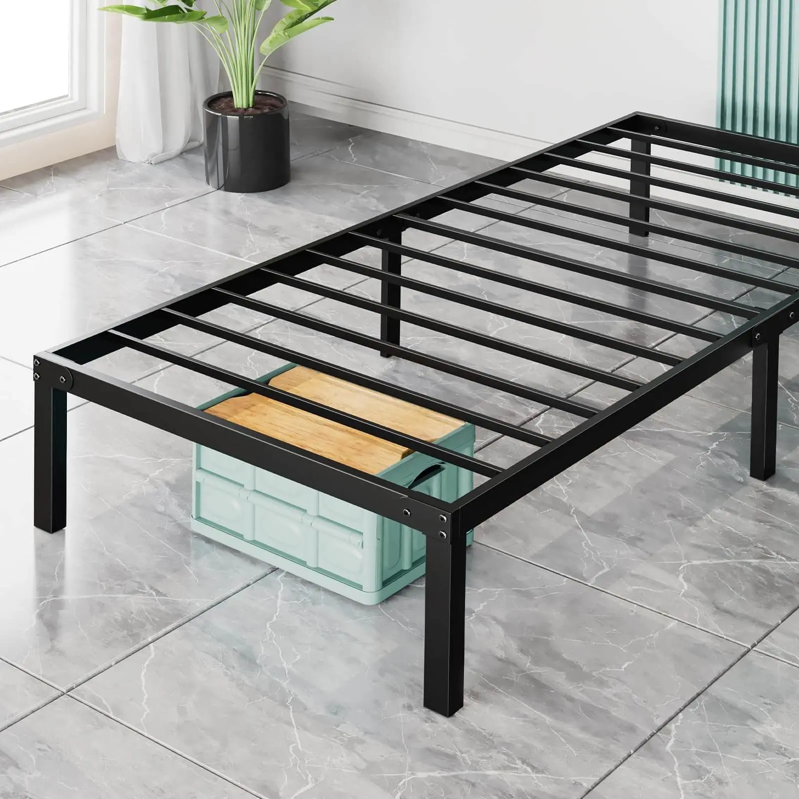 Heavy Duty Metal Platform Bed Frame, Reinforced Full Steel Slat Support System, Stable Mattress Foundation, No Box Spring Required for Bedroom Use