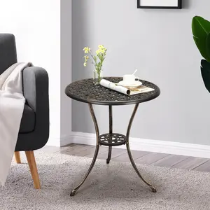 24 Inch Round Cast Aluminum Bistro Table for Outdoor, Small Patio Table with 2" Umbrella Hole, Weather-Resistant Metal Cafe Table for Garden, Poolside, Balcony, Deck, Breakfast Nook