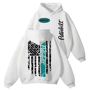 Peterbilt American Flag Hoodie – Distressed Flag Graphic, Blue Stripe Semi Truck Hoodie, Trucker Life Hoodie, Vintage USA Trucker Outfit