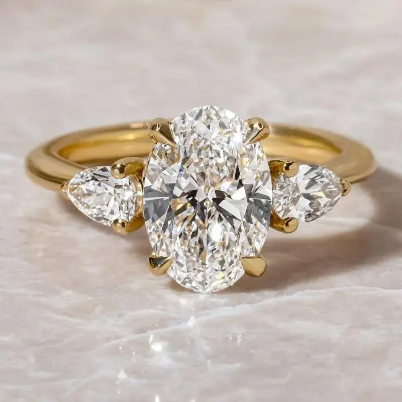 5A Cubic Zirconia Maxine 4.0ct Oval Cut 3-Stone Engagement Ring for Women - Travel-Friendly Wedding Jewelry for Proposal, Daily Wear, Engagement Rings