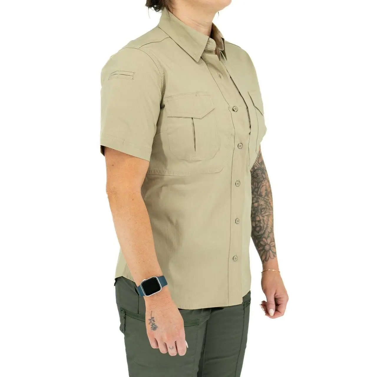 LA Police Gear Women's Battle Rattle Field Shirt - Short Sleeve Stretch Spandex Uniform, Lightweight Tactical Workwear, Uniforms, Comfortable, Pockets, Button, Clothes, Safety Uniforms