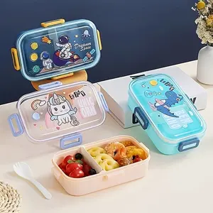 1Pc Lunch Box, Cute Cartoon Split Bento Box with Lid, Portable Leak-Proof Food Storage Box, for Camping, Picnic, Classroom, Office and University, Kitchen Storage Box and Locker, Kitchen Accessories