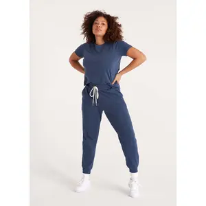 Women's Organic and Recycled Cotton Jersey Crew Neck Tee in Midnight Navy Fit Short