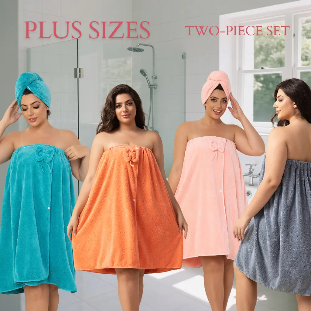 Plus - Size Bath Towel,Solid Bathrobe&Shower Cap Set,Ultra-Absorbent Bath Skirt,Cozy for Travel and Home,Great Gift Idea