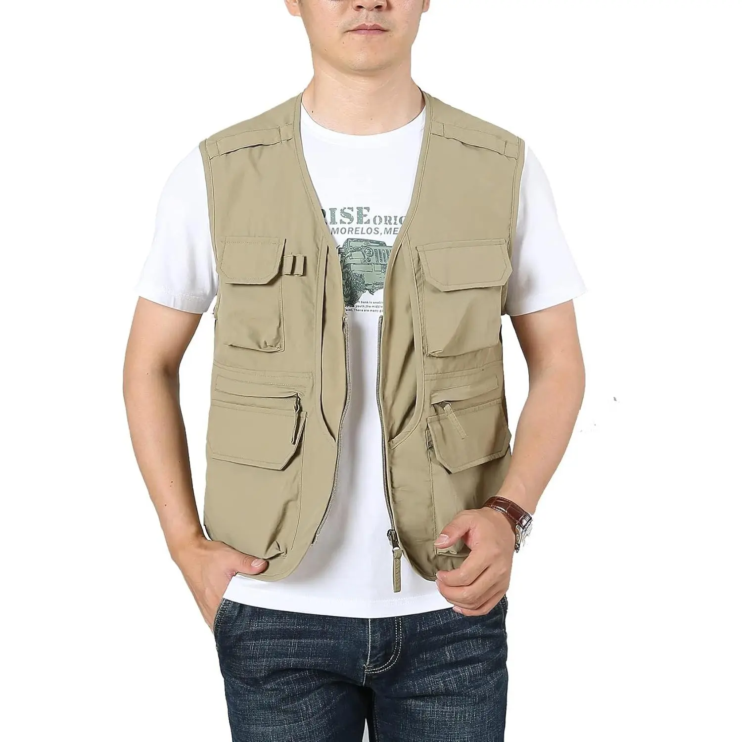 Flygo Men's Utility Cargo Vest Outdoor Fishing Safari Travel Work Photo Vest with Pockets