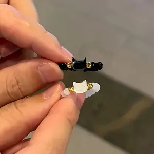 Cat Ring Set, Adjustable Elastic Band, Fashion Design, Cute Animal Jewelry for Women, 2 Piece Set, Adjustable Rings