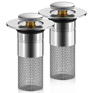 304 stainless steel sink filter with multiple sizes to choose from-The Ultimate Drain Solution Pop-Up Stopper & Built-In Hair Catcher Easy Install No More Clogs Universal Fit for Bathroom Sinks