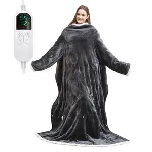Wearable Heated Blanket，Portable Electric Heated Throw Blanket with Sleeves & Foot Pocket 50"x70"+14" Electric Snuggle Throw, 6 Heating Settings, 1-12H Auto Shut-Off,Machine wash,Perfect Gift for Her/Him/Family Use at Home or Office