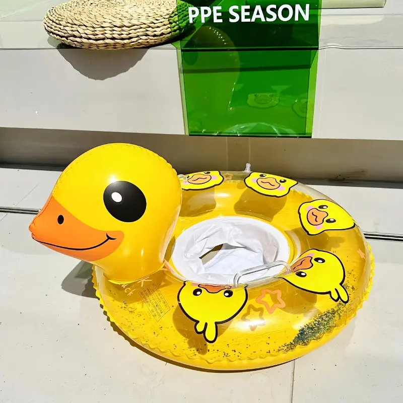 Cartoon Duck PVC Swim Ring for Children Ages 3+, Inflatable Pool Floats with Safety Grips for Summer Beach Parties, Handles, Pool Accessories, Swimming Circle
