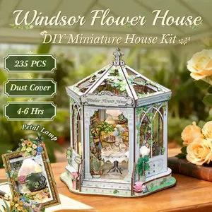 CUTEBEE Windsor Flower House DIY Book Nook Kit 235 PCS 3D Wooden Puzzle Miniature Dollhouse with Petal Lamp Unique Craft Gift Bookshelf Decor for Adults Teens 14+