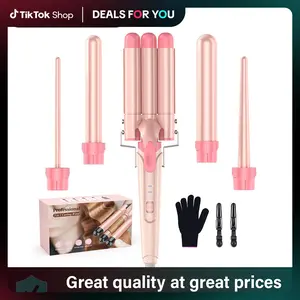 BESTOPE PRO Waver Hair Curler Set 5 in 1 with 3 Tubes Fast Heating Curlers for All Hair Types Adjustable Comfort Diffuser Rose Gold Daily Hair Styling Tools Gift Leather Pink Shine Enhancing Volumizing Purple