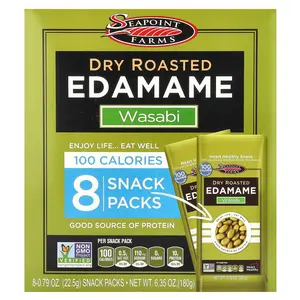 Seapoint Farms Dry Roasted Edamame, Wasabi, 8 Snack Packs, 0.79 oz (22.5 g) Each