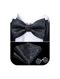 Men's Bow Tie Set Paisley Stripe Silk Pre-Tied Bow Tie Pocket Square Cufflinks Formal Wedding Party Prom
