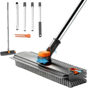 Mother's Day Gift,3 in 1 Scrub Brush with Long Handle,Shower Scrubber Floor Brush Broom Squeegee,180° Rotating Stiff Bristle Cleaning Brush with Adjustable Handle,Silicone Squeegee for Tile,Bathtub,Wall,Patio,Garage,Cleaning Supplies,Home Essential Gifts