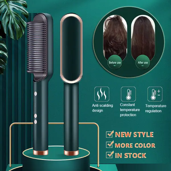 New 2 In 1 Hair Straightener Hot Comb Negative Ion Curling Tong Dual-purpose Electric Hair Brush Comfort