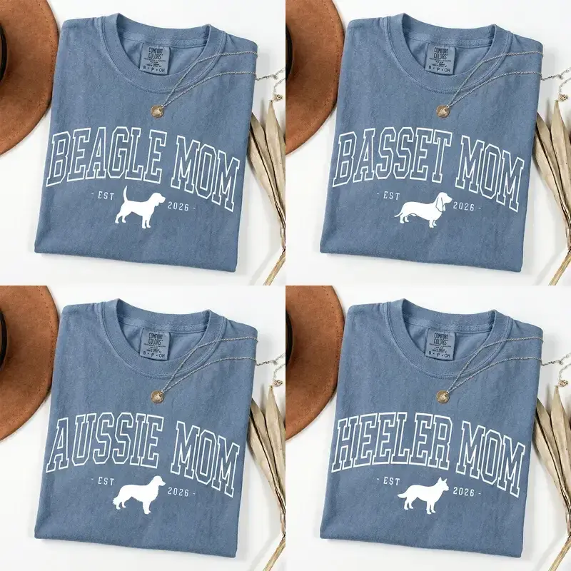 Comfort Colors Custom Dog Mom Shirt, Custom Est Year Heeler Mama T-Shirt, Personalized 50 Breeds+ Lover New Dog Owner Gifts Womenswear Crewneck - AK