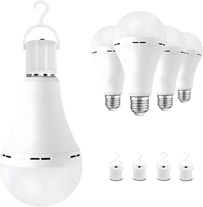 Emergency-Rechargeable-Light-Bulb, Stay Lights Up When Power Failure, 1500mAh 12W 60W Equivalent LED Light Bulbs for Home, Camping, Hiking (E27, with Hook) 6 Pack