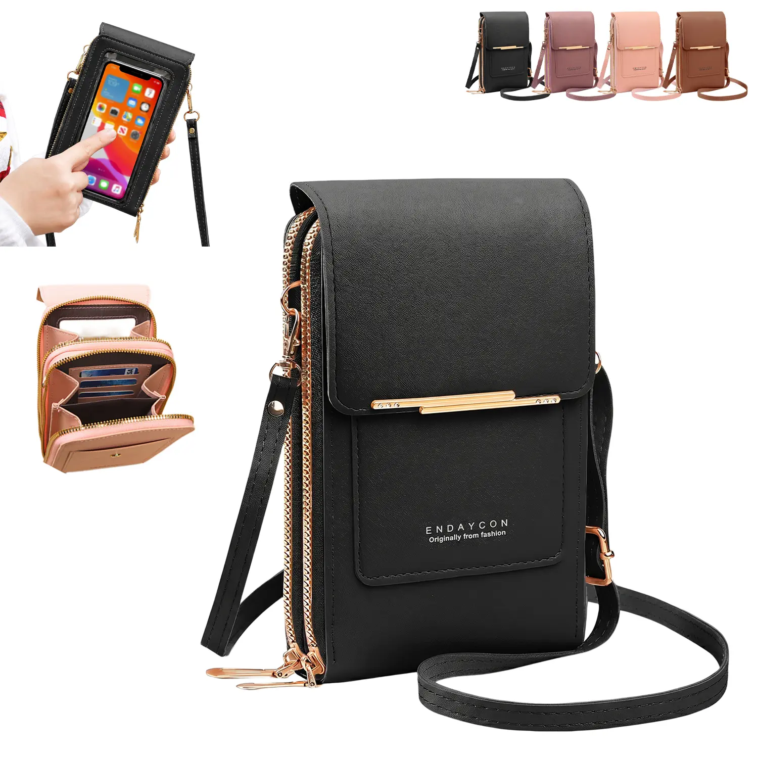 Women's 2026 Trendy Minimalist Elegant Touchscreen Crossbody Phone Wallet - Cross Body Bags, Purses, Shoulder Bags, Trending Purses with Multi-Card Slots, Coin Pouch, Adjustable Strap, Water-Resistant, Gym, Shopping Travel Use