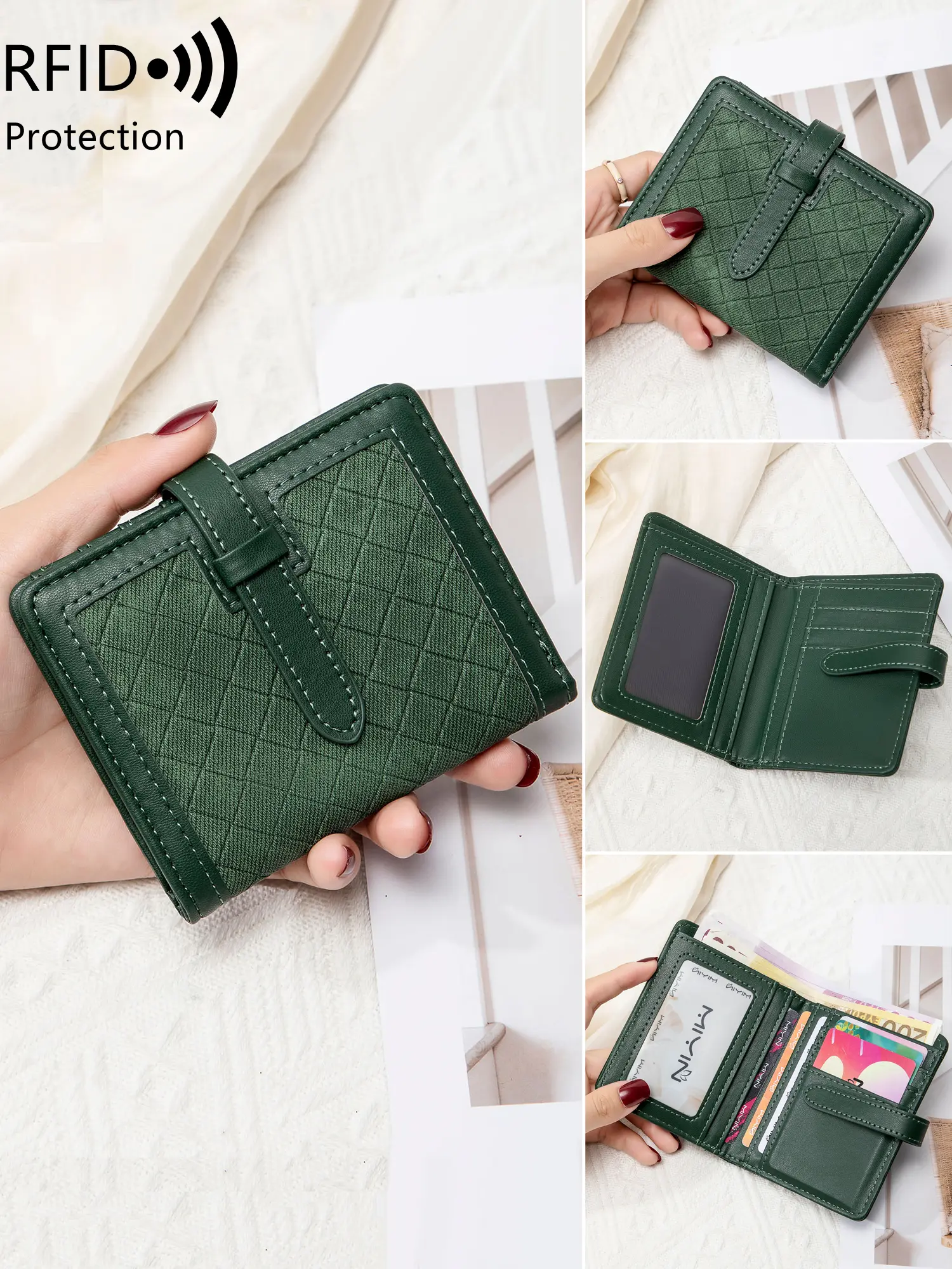 Ladies' ultra-thin RFID blocking wallet, Rfid blocking purse, RFID Protected Wallet, Credit Card Wallet, secure snap closure, multiple card slots and ID windows, compact lightweight for daily use, work, office - gift for anniversaries, birthdays