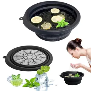Foldable Silicone Facial Ice Bowl with Built-in Ice Tray, Gentle Skincare Tool for Sensitive Skin Rejuvenation, Skin Tightening & Acne Relief, Portable Home Use - Black