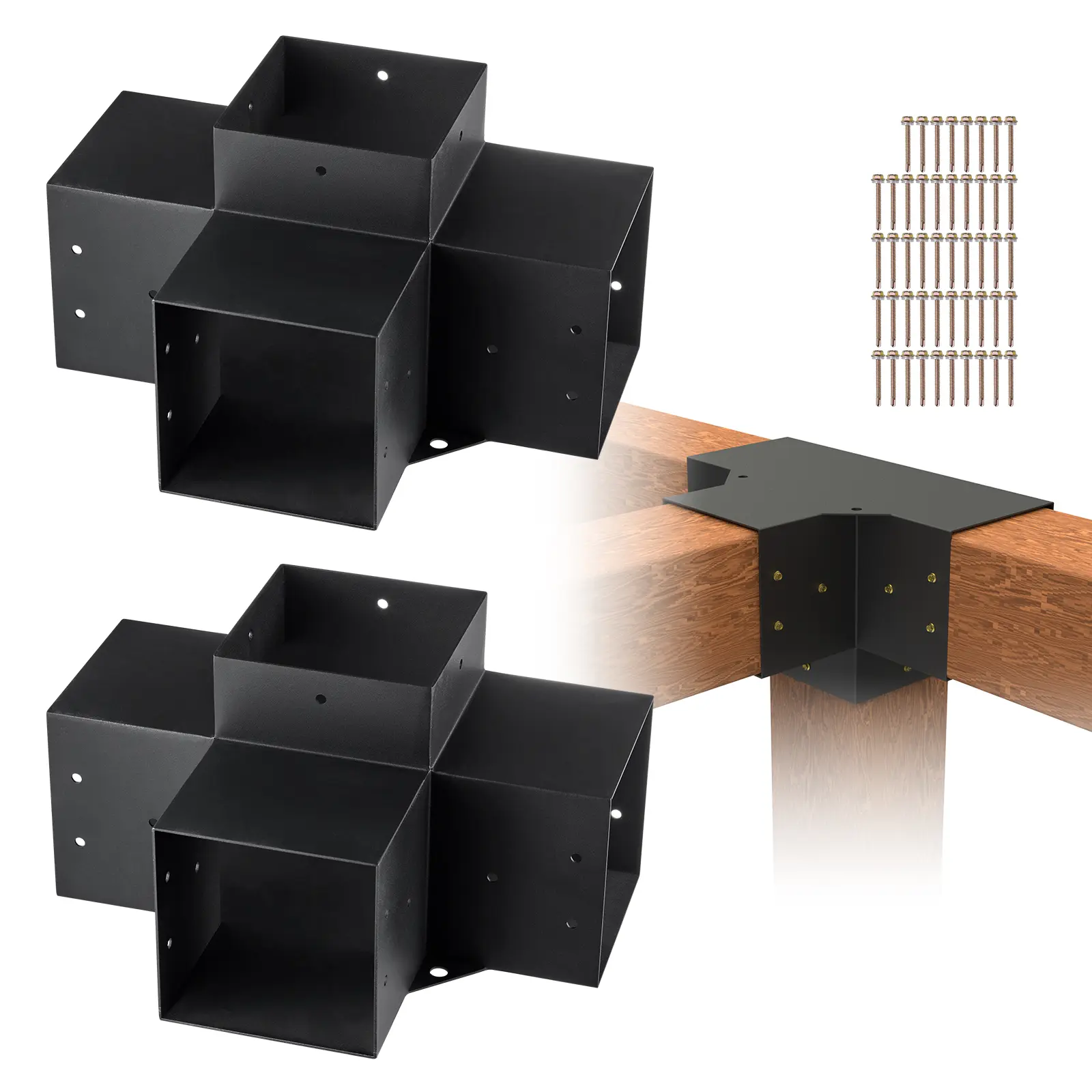【summerfinds】VEVOR Pergola Bracket Kit 6''x6''(Inner Size 5.6x5.6), 2pcs 4-Way Heavy Duty Corner Bracket Woodworks DIY Post Base Kit, Easy Installation Wooden Beams for Gazebos, Patio Pergolas, Log Cabin Outdoor, Sturdy Bracket