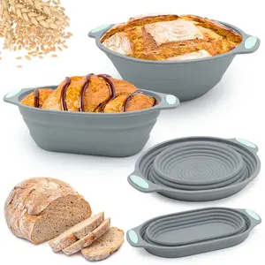 2 Pieces，Silicone Bread Proofing Basket - 9" Round & Oval, Foldable & Easy to Clean, Non-Stick Sourdough Baking Containers, Oven & Microwave Safe, Ideal for Artisan Breads & Gifts，Christmas gifts