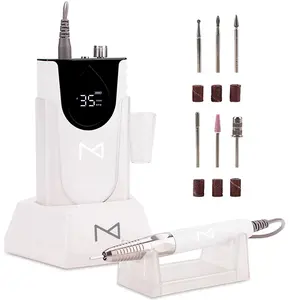 M Max - Nail Drill Professional - 2-in-1 Brushless Motor Nails Drill Machine - Electric, Cordless, Aluminium Alloy Casing, 35000 RPM, HD Display - Perfect for Salon & Home Use (White)