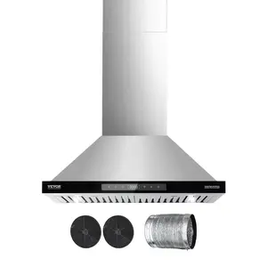 VEVOR Wall Mount Range Hood,  30 inch Chimney-Style Ceiling Mount Vent, 800 CFM Stainless Steel Kitchen Stove Hood with Gesture & Touch Control, LED Light, Baffle Filters, Ducted/Ductless Convertible