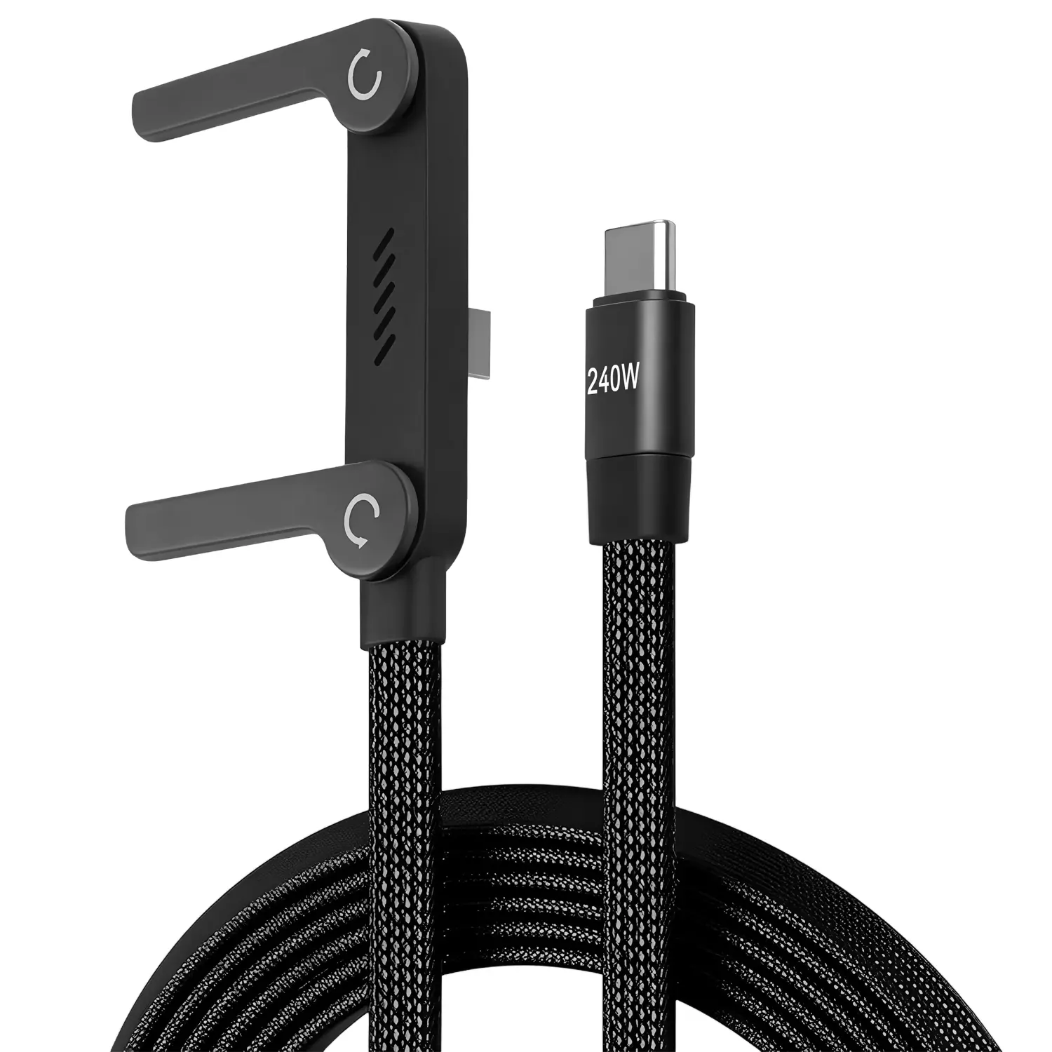 240W USB-C Foldable Phone Stand Fast Charging Cellphone Charger Cable Electronic Mobile Accessory For iPhone 15 16 17 Pro Max Samsung Xiaomi Redmi POCO Huawei Honor Desktop Bracket Design Type C Quick Charge 2 in 1 Durable Braided Wire Folding