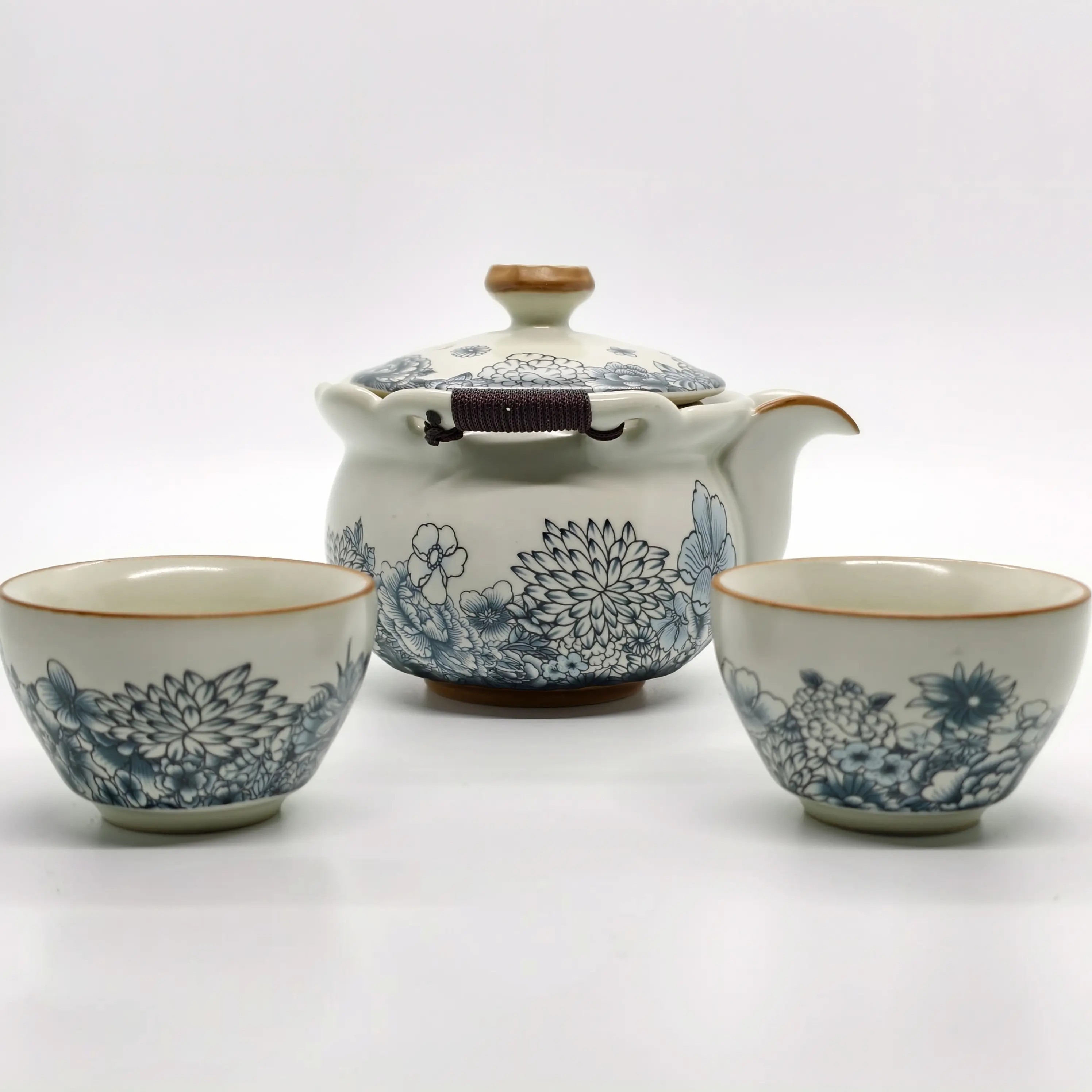Butterfly Language Lotus Pattern Hand-Picking Teapot + Butterfly Language Stone Teacup Set (2 pieces) Matcha Tea Set Mug