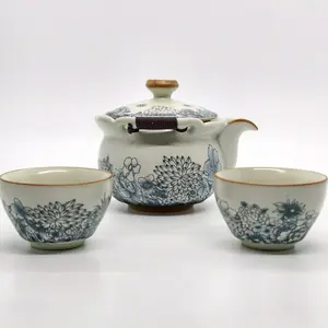Butterfly Language Lotus Pattern Hand-Picking Teapot + Butterfly Language Stone Teacup Set (2 pieces) Matcha Tea Set Mug