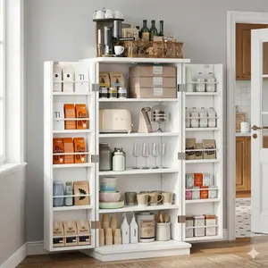 Walsunny Kitchen Pantry Storage Cabinet, 47" Pantry Cabinets with Doors and 5-Tier 12 Adjustable Shelves, Freestanding Pantry Cupboard for Kitchen, Dining Room, Living Room Adjustable beverage Shelves for Living Room and Dinning Room, Sideway Organizer