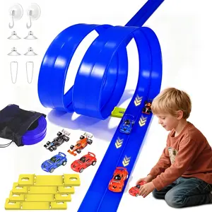 20FT Flexible Race Car Track for Kids Ages 3–8 | Bendable Ramp with 4 Mini Cars, Suction Cups & Hooks | Compatible with Hot Wheels 1:50 Diecast | Valentines Day Gift for Kids, Birthday & Christmas