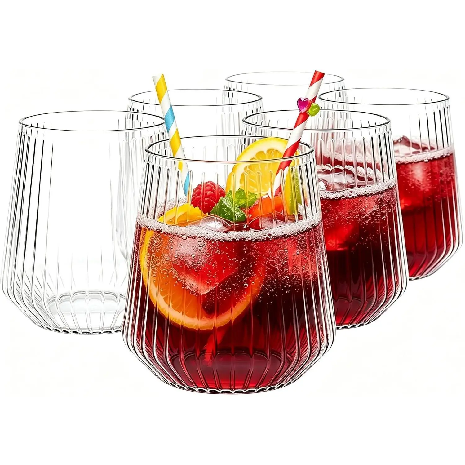 40 Pack Plastic Wine Glasses 14oz Ribbed Plastic Cocktail Glasses | Ribbed, Disposable, Shatterproof,Unbreakable, Recyclable,For Whiskey, Cocktail, Wine, Beer, Parties, Weddings, BPA Free