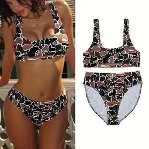 Camouflage Pattern Bikini Set, High-Waisted 2pcs Sexy Backless Vacation Swimsuit Set, High-Quality Fabric Comfortable And Lightweight, Beach Swimsuits for Women, Summer Swimwears